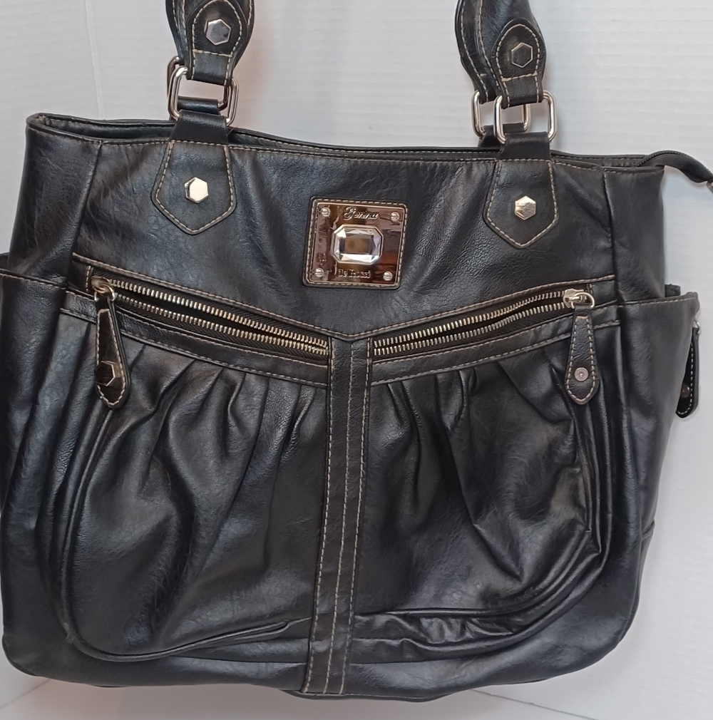Elegant Genna De Rossi Black Leather Tote Shoulder Bag